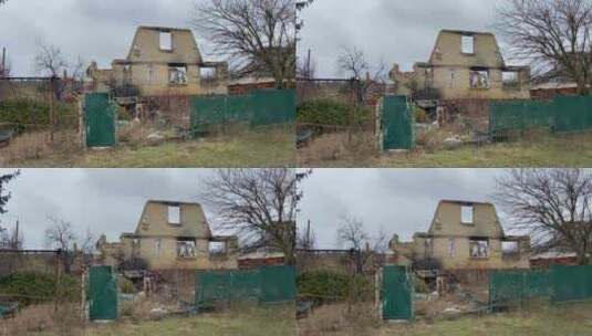 基辅地区莫松村被烧毁的房子高清在线视频素材下载