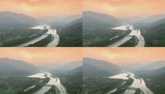 都江堰-夕阳-航拍高清在线视频素材下载