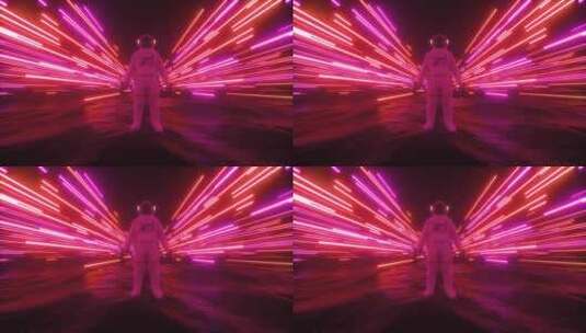 宇航员和霓虹灯发光弦背景高清在线视频素材下载