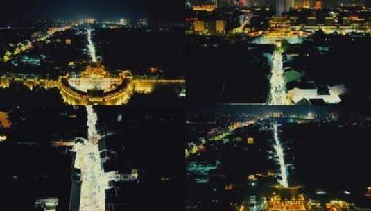 河南洛阳丽景门历史文化街区夜景航拍高清在线视频素材下载