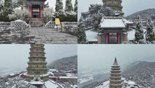 山西洪洞广胜寺雪景高清在线视频素材下载