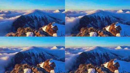雪山山顶流动的云海高清在线视频素材下载
