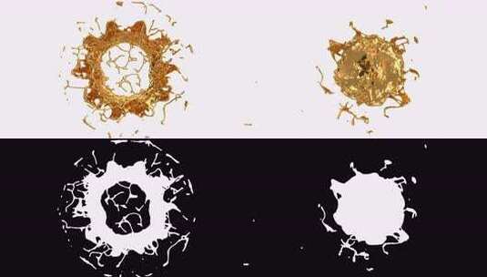 融化的金子用慢动作飞溅。阿尔法高清在线视频素材下载