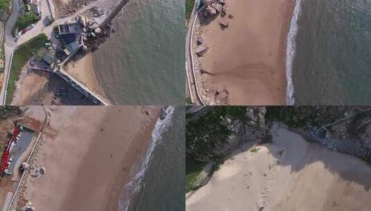 航拍平潭北部湾海上风电场夕阳火烧云鱼排高清在线视频素材下载