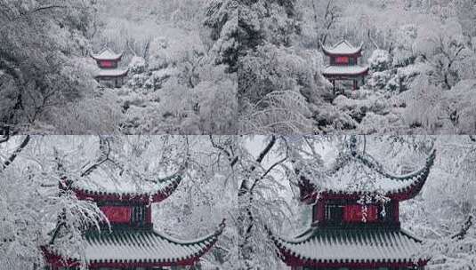 长沙雪景-岳麓山爱晚亭中焦航拍高清在线视频素材下载