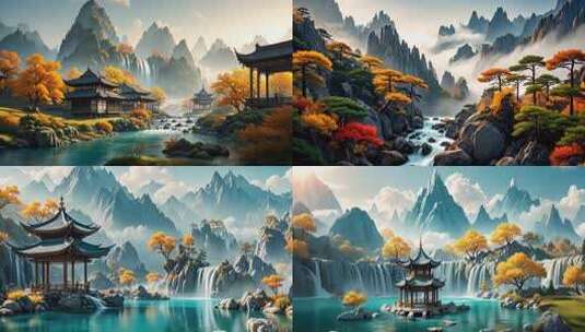 古风山水中式建筑风景高清在线视频素材下载