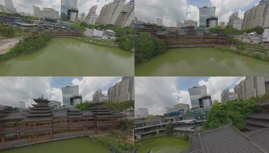 航拍广西首府南宁民歌湖风雨桥穿越机fpv高清在线视频素材下载