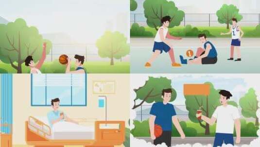 MG动画，二维角色对话，医院，打篮球高清AE视频素材下载