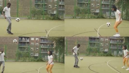 男子和女人在踢足球高清在线视频素材下载