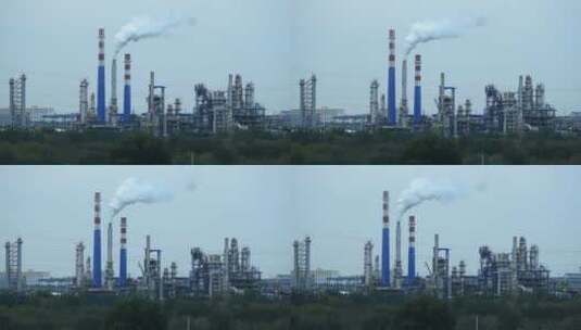 中石油炼油厂大烟囱高清在线视频素材下载