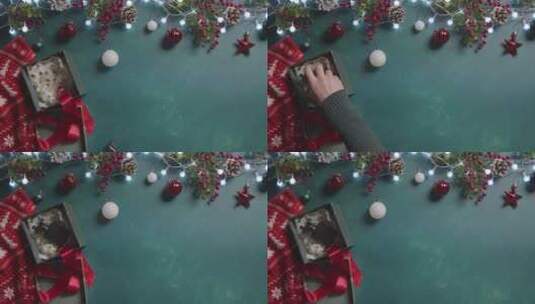 俯拍的圣诞节装饰品高清在线视频素材下载