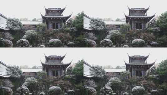 传统古建筑江南园林冬天下雪景升格慢镜头高清在线视频素材下载