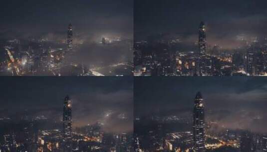 深圳凌晨平安金融中心大厦航拍高清在线视频素材下载