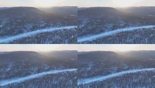 航拍大兴安岭冬季山岭森林雪景高清在线视频素材下载