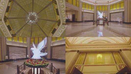 上海和平饭店酒店大堂和平阁走廊装饰空镜高清在线视频素材下载