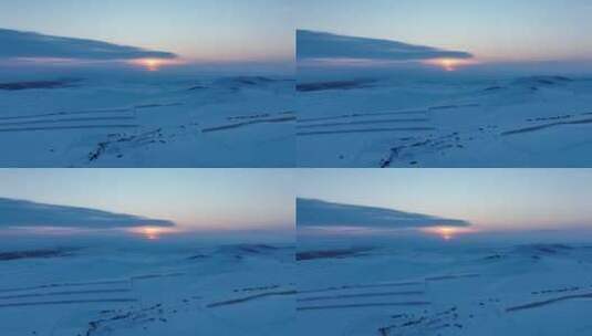 大兴安岭丘陵地带雪原夕阳高清在线视频素材下载