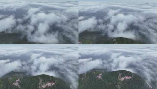 山峰云雾缭绕云海航拍雨后山上雾气森林风景高清在线视频素材下载