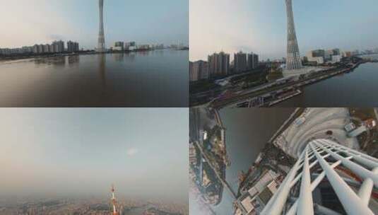 广州塔FPV航拍跳楼视角高清在线视频素材下载