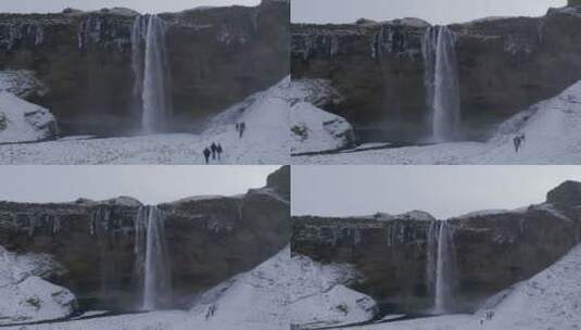 4K冰岛雪山雪地北极圈瀑布航拍高清在线视频素材下载