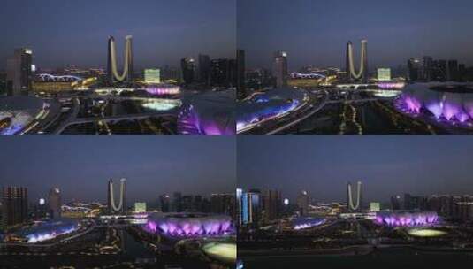 航拍杭州亚运会奥体中心体育场高清在线视频素材下载