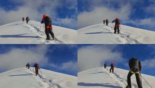 四川甘孜攀登那玛峰雪山的登山运动爱好者高清在线视频素材下载