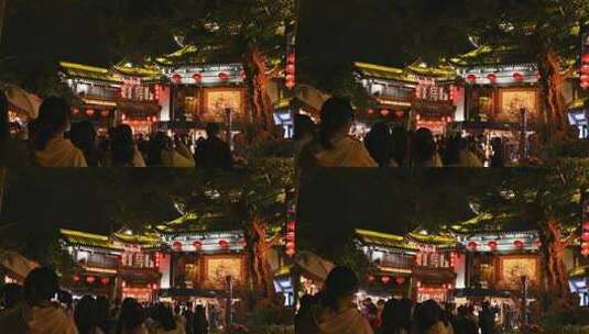 成都锦里景区商业街步行街戏台夜景实时高清在线视频素材下载