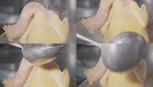 广东白切鸡高汤浇在鸡肉上高清在线视频素材下载