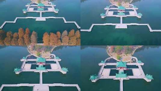 航拍冬季的东湖碧潭观鱼高清在线视频素材下载