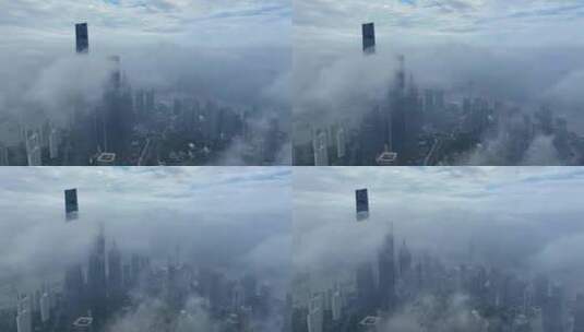 上海云雾 陆家嘴 穿越云层 城市穿云高清在线视频素材下载