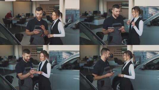 女人在车店买车签署合同高清在线视频素材下载