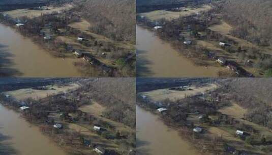 肯塔基州冬季洪水泛滥的河流中美国家庭的俯视图高清在线视频素材下载