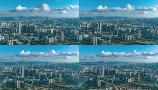 深圳南山区城市建筑大景蓝天白云延时4k高清在线视频素材下载