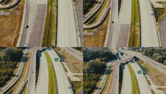 无人机拍摄的高速公路显示了波兰华沙市外有隧道和高架桥的车道高清在线视频素材下载
