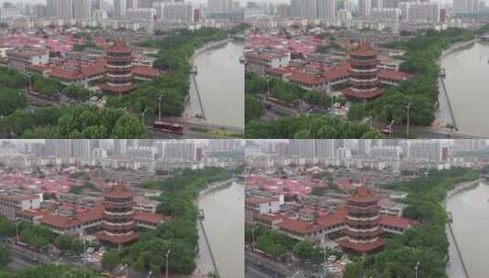 河北沧州清风楼历史文化建筑航拍高清在线视频素材下载