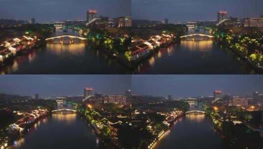 杭州拱宸桥夜景航拍高清在线视频素材下载