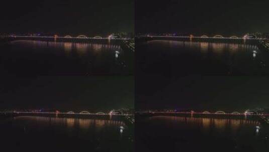 九江市九江长江大桥夜景航拍长江夜晚风光高清在线视频素材下载