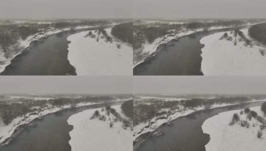 呼伦贝尔春天不冻河风雪天气景色高清在线视频素材下载