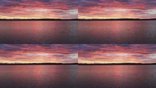 夕阳 黄昏 火烧云 湖面 水面 唯美高清在线视频素材下载