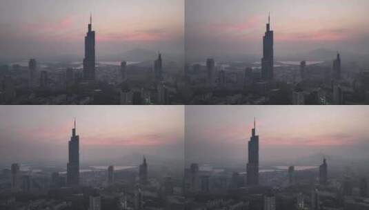 黎明时分的江苏南京市CBD中心紫峰大厦高清在线视频素材下载