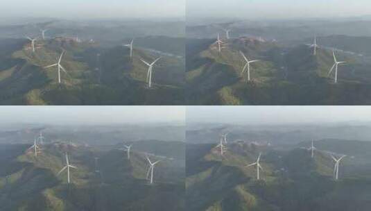 航拍千山山巅上的风力发电场高清在线视频素材下载