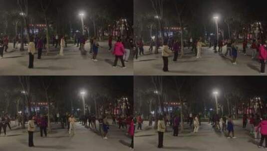 城市夜景广场小区公园跳舞锻炼身体的人高清在线视频素材下载