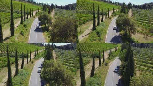 意大利托斯塔纳乡村道路汽车航拍高清在线视频素材下载