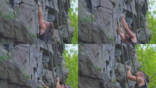 正在攀岩的男人高清在线视频素材下载