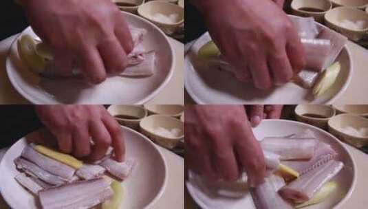 葱姜香料腌制带鱼去腥 (16)高清在线视频素材下载