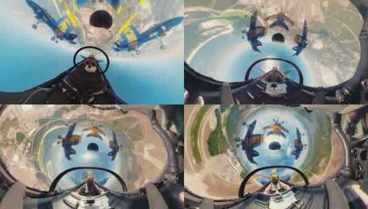 360镜头的美国海军飞行队执行壮观的空中环路高清在线视频素材下载