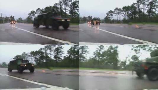 国民警卫队车辆在大风暴中巡逻高清在线视频素材下载