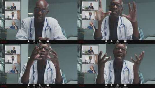中年男医生与同事视频会议高清在线视频素材下载