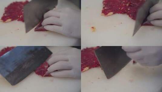 新鲜牛肉潮汕牛肉切牛肉腌牛肉实拍视频高清在线视频素材下载