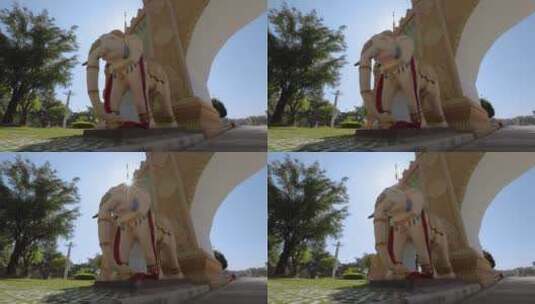 街景视频云南德宏芒市街景傣族迎宾门大象雕高清在线视频素材下载