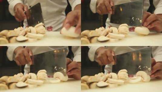 厨师切口蘑香菇草菇各种蘑菇高清在线视频素材下载